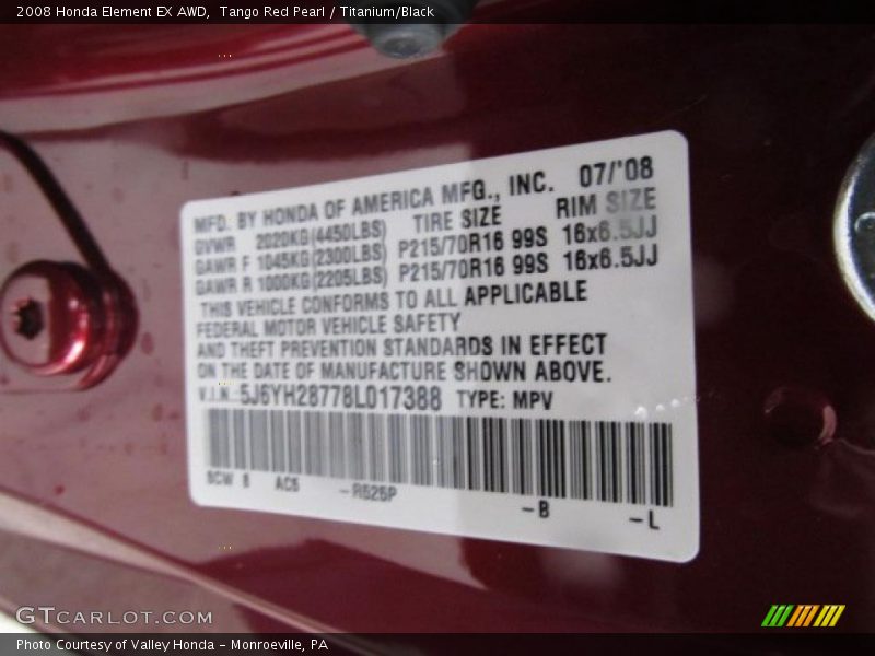 Tango Red Pearl / Titanium/Black 2008 Honda Element EX AWD