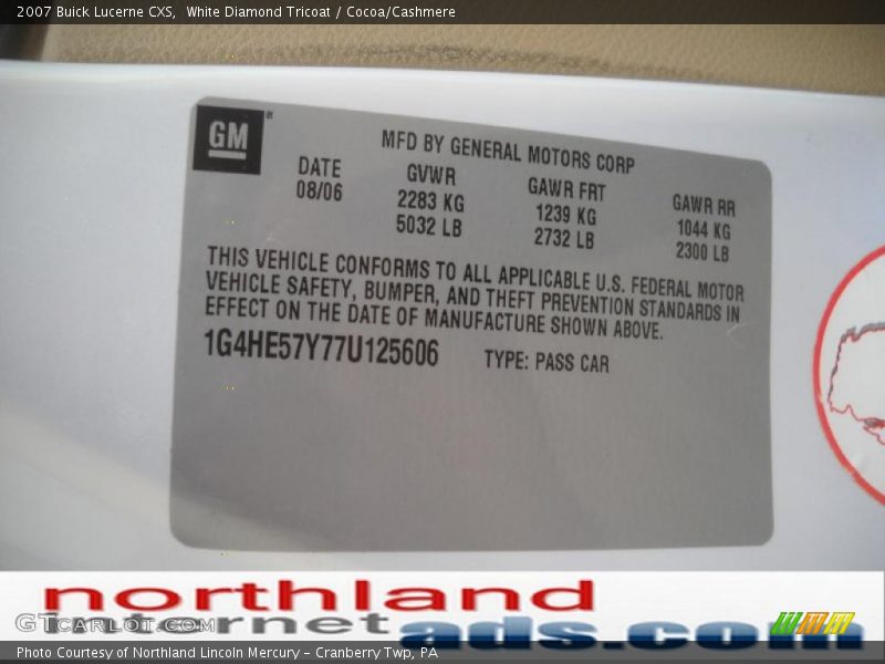White Diamond Tricoat / Cocoa/Cashmere 2007 Buick Lucerne CXS