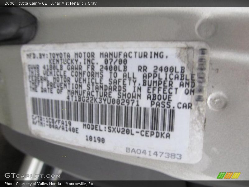 Lunar Mist Metallic / Gray 2000 Toyota Camry CE