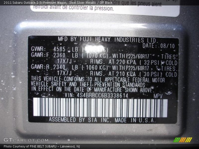 Steel Silver Metallic / Off Black 2011 Subaru Outback 2.5i Premium Wagon