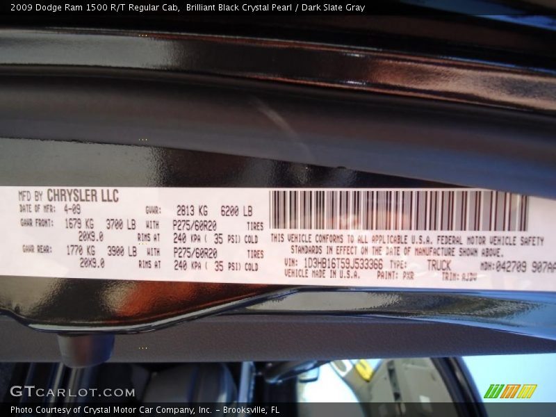 2009 Ram 1500 R/T Regular Cab Brilliant Black Crystal Pearl Color Code PXR