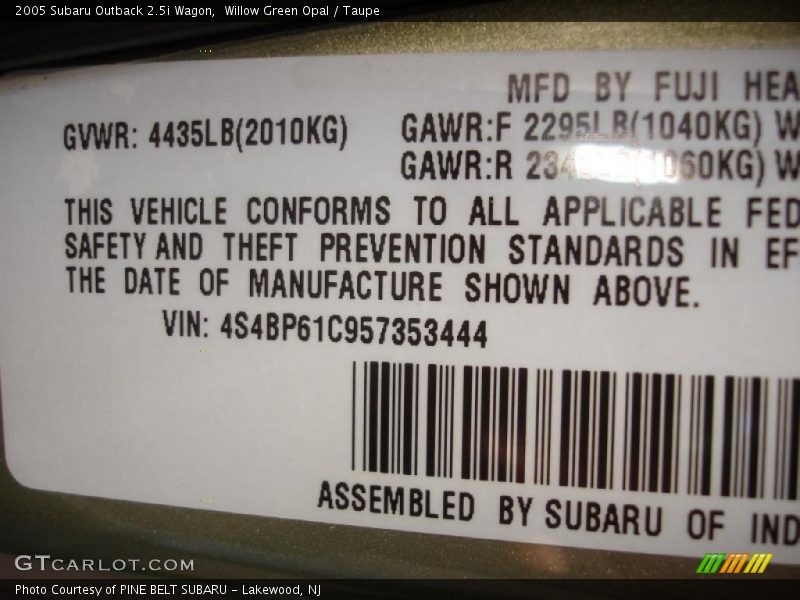 Willow Green Opal / Taupe 2005 Subaru Outback 2.5i Wagon