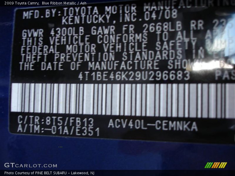 Blue Ribbon Metallic / Ash 2009 Toyota Camry