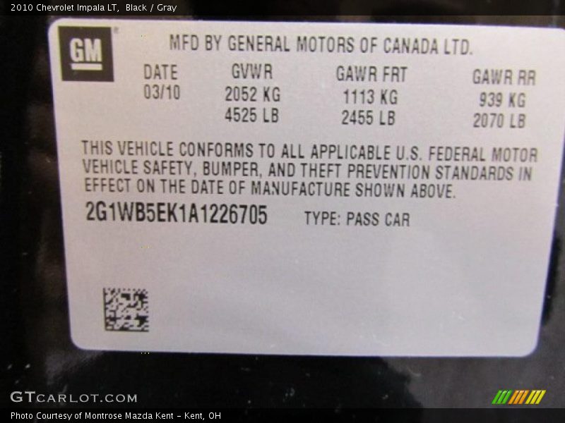 Black / Gray 2010 Chevrolet Impala LT