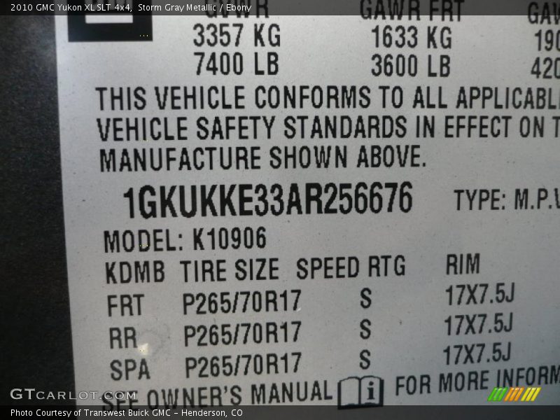 Storm Gray Metallic / Ebony 2010 GMC Yukon XL SLT 4x4
