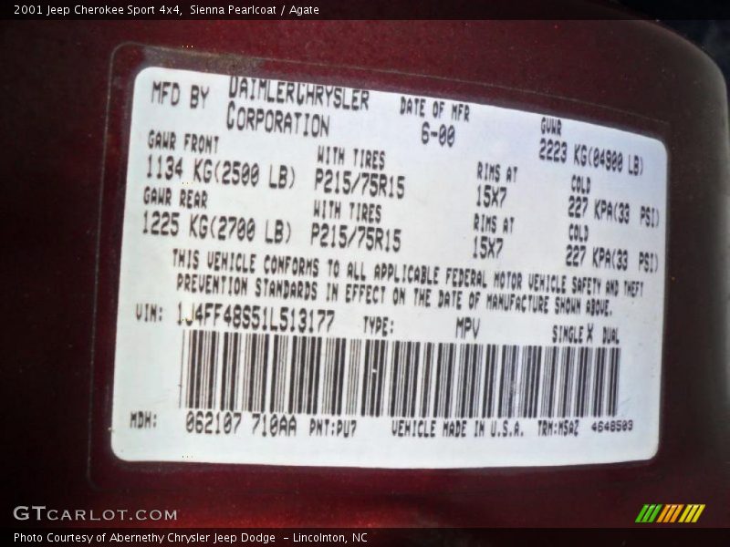 2001 Cherokee Sport 4x4 Sienna Pearlcoat Color Code PU7
