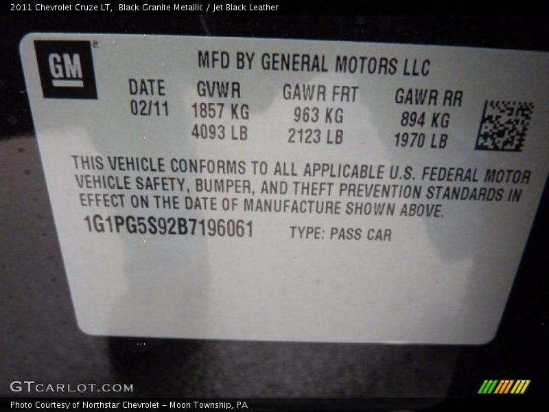 Black Granite Metallic / Jet Black Leather 2011 Chevrolet Cruze LT
