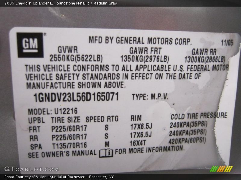 Sandstone Metallic / Medium Gray 2006 Chevrolet Uplander LS