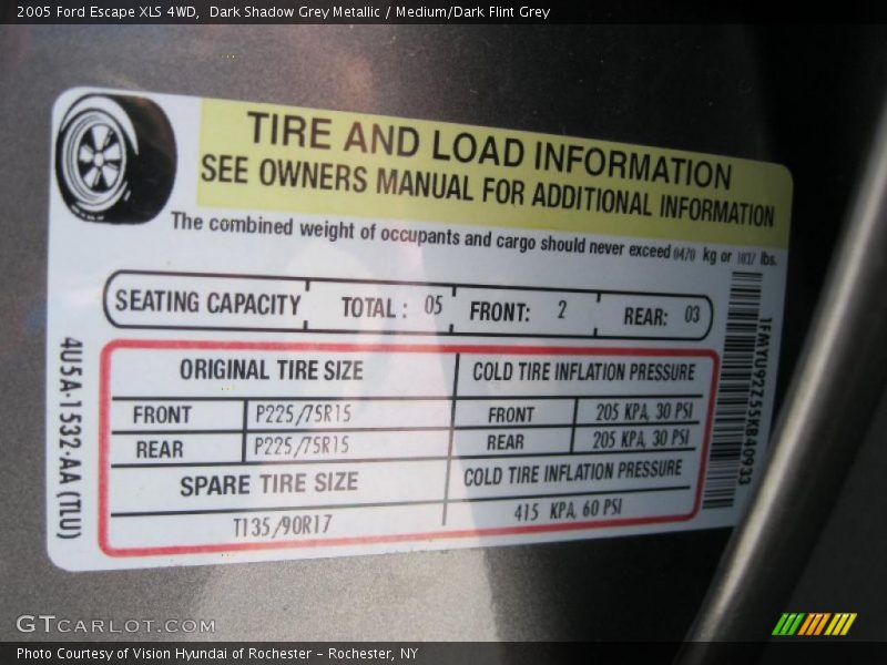 Dark Shadow Grey Metallic / Medium/Dark Flint Grey 2005 Ford Escape XLS 4WD