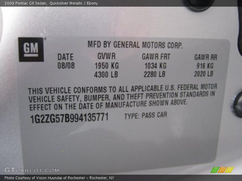 Quicksilver Metallic / Ebony 2009 Pontiac G6 Sedan