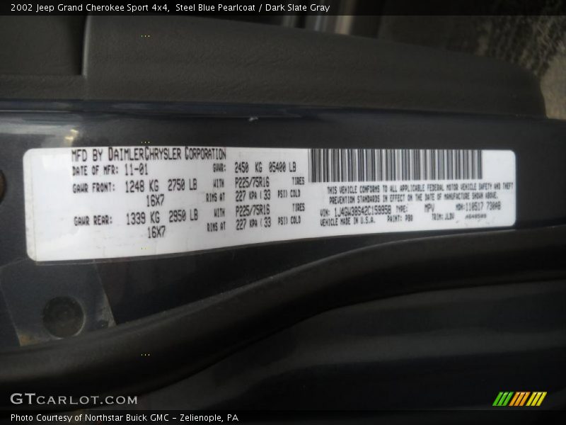 Steel Blue Pearlcoat / Dark Slate Gray 2002 Jeep Grand Cherokee Sport 4x4