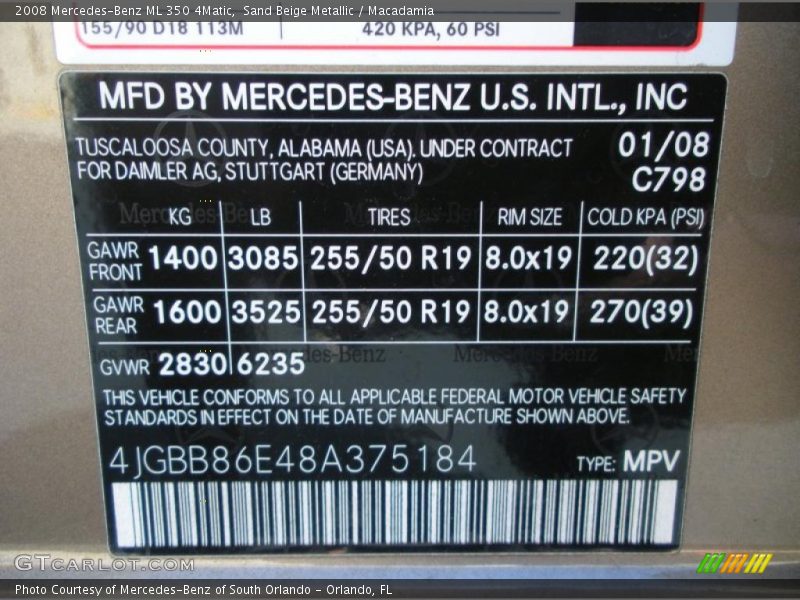 Sand Beige Metallic / Macadamia 2008 Mercedes-Benz ML 350 4Matic
