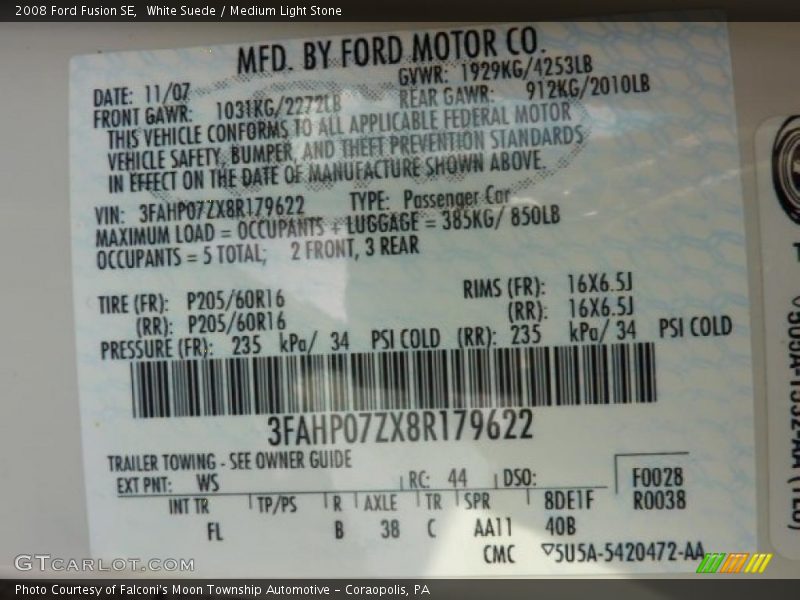 White Suede / Medium Light Stone 2008 Ford Fusion SE