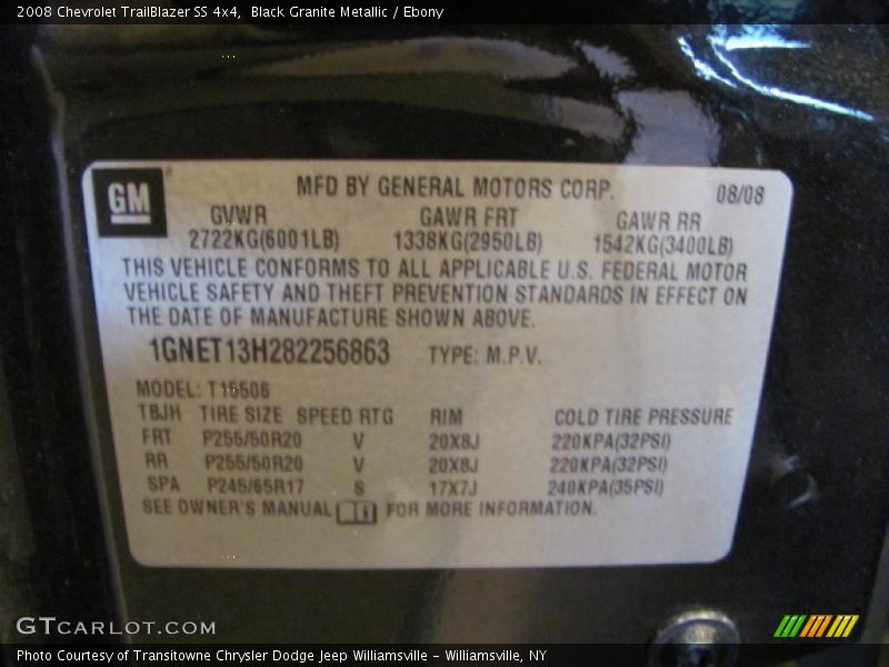 Black Granite Metallic / Ebony 2008 Chevrolet TrailBlazer SS 4x4