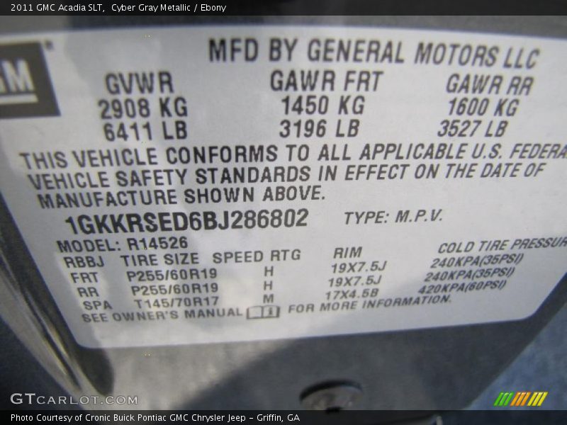Cyber Gray Metallic / Ebony 2011 GMC Acadia SLT