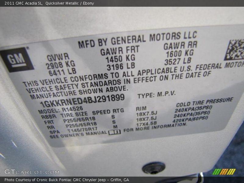 Quicksilver Metallic / Ebony 2011 GMC Acadia SL
