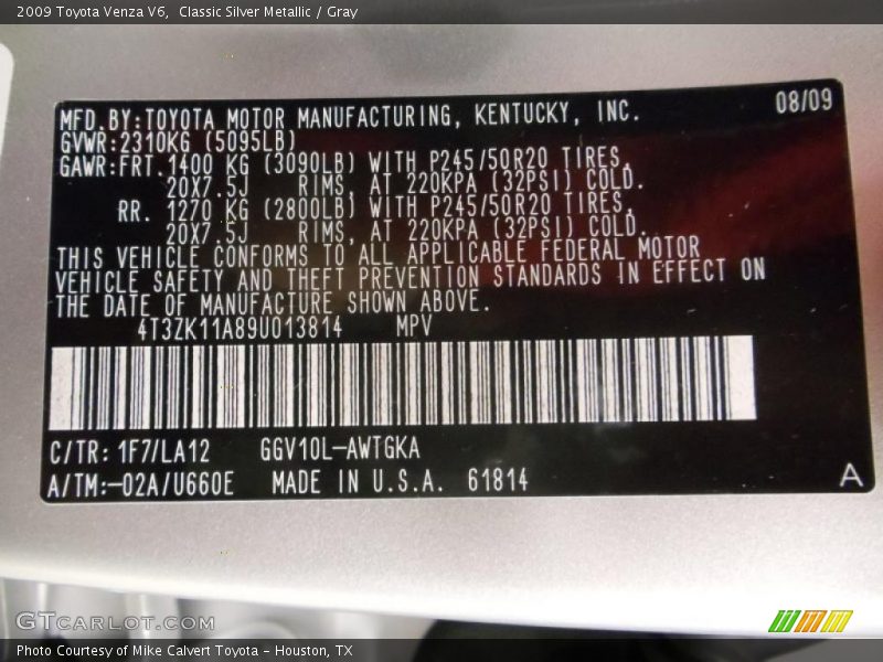 Classic Silver Metallic / Gray 2009 Toyota Venza V6