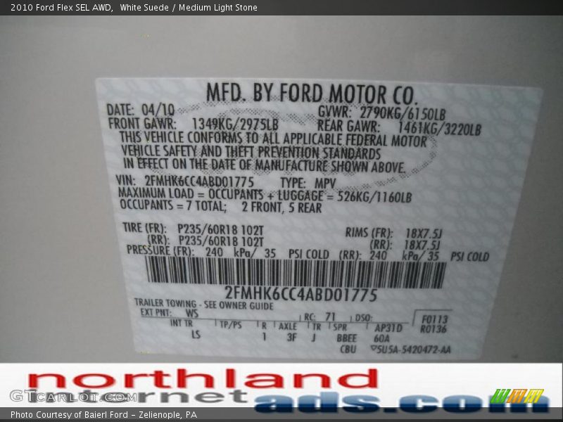 White Suede / Medium Light Stone 2010 Ford Flex SEL AWD