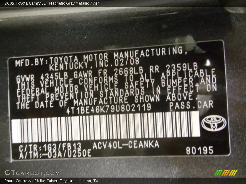 Magnetic Gray Metallic / Ash 2009 Toyota Camry LE