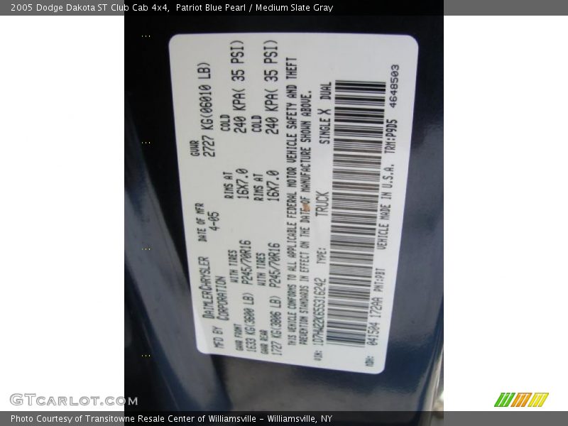 Patriot Blue Pearl / Medium Slate Gray 2005 Dodge Dakota ST Club Cab 4x4