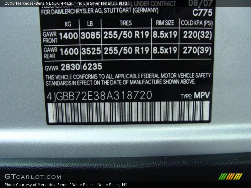 Iridium Silver Metallic / Black 2008 Mercedes-Benz ML 550 4Matic