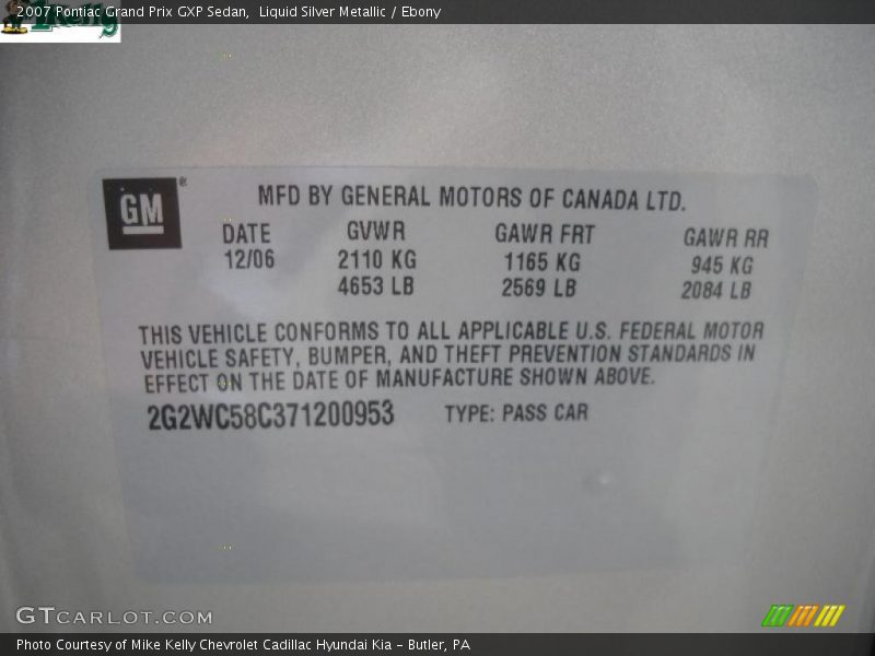Liquid Silver Metallic / Ebony 2007 Pontiac Grand Prix GXP Sedan