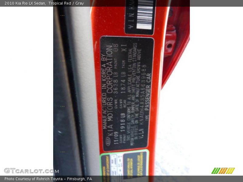 Tropical Red / Gray 2010 Kia Rio LX Sedan
