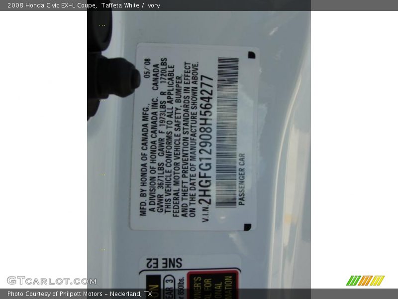 Taffeta White / Ivory 2008 Honda Civic EX-L Coupe