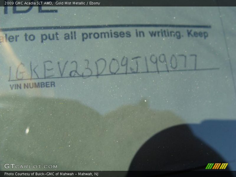 Gold Mist Metallic / Ebony 2009 GMC Acadia SLT AWD