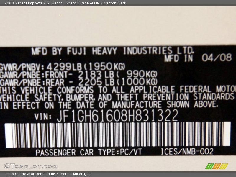 Spark Silver Metallic / Carbon Black 2008 Subaru Impreza 2.5i Wagon