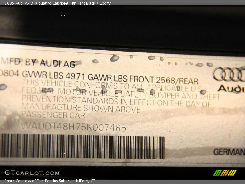 Brilliant Black / Ebony 2005 Audi A4 3.0 quattro Cabriolet