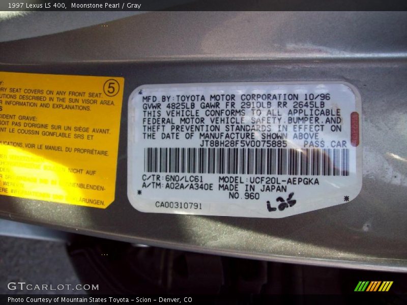 Moonstone Pearl / Gray 1997 Lexus LS 400