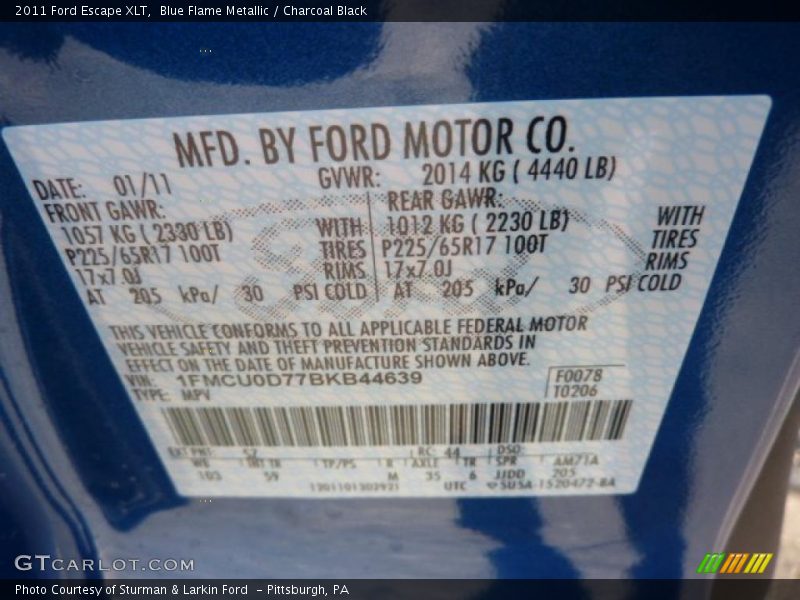 Blue Flame Metallic / Charcoal Black 2011 Ford Escape XLT