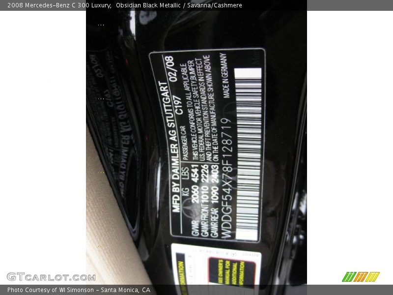 2008 C 300 Luxury Obsidian Black Metallic Color Code 197