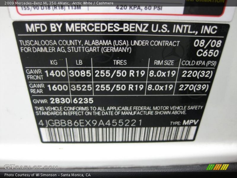Arctic White / Cashmere 2009 Mercedes-Benz ML 350 4Matic