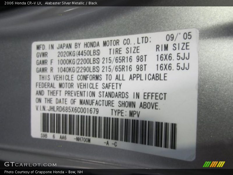 Alabaster Silver Metallic / Black 2006 Honda CR-V LX