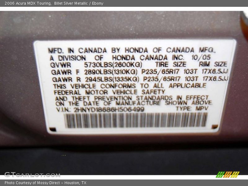 Billet Silver Metallic / Ebony 2006 Acura MDX Touring
