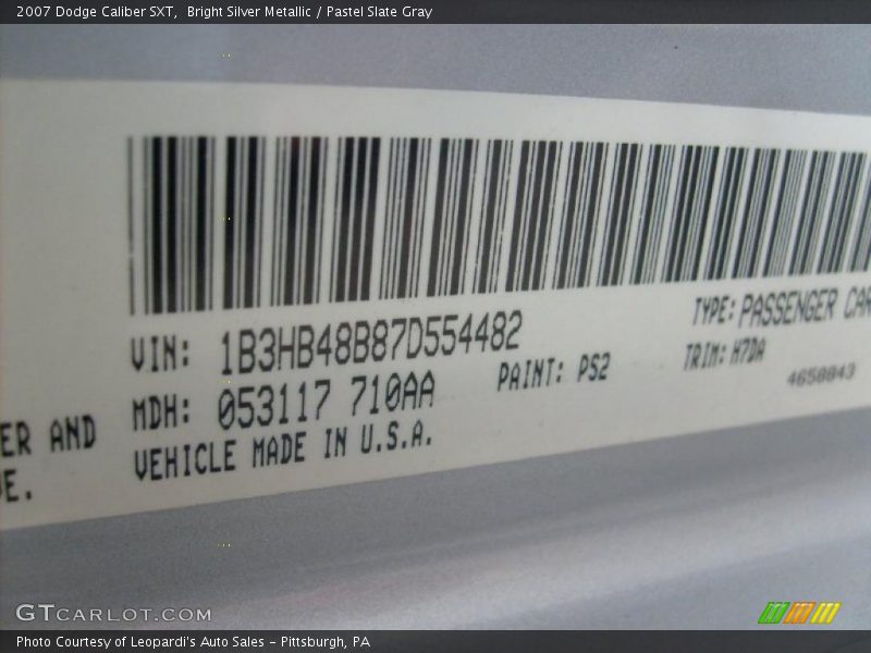 Bright Silver Metallic / Pastel Slate Gray 2007 Dodge Caliber SXT