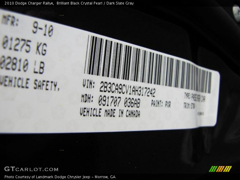 Brilliant Black Crystal Pearl / Dark Slate Gray 2010 Dodge Charger Rallye