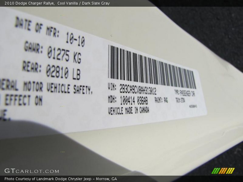 Cool Vanilla / Dark Slate Gray 2010 Dodge Charger Rallye