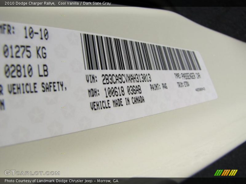 Cool Vanilla / Dark Slate Gray 2010 Dodge Charger Rallye