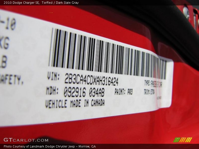 TorRed / Dark Slate Gray 2010 Dodge Charger SE