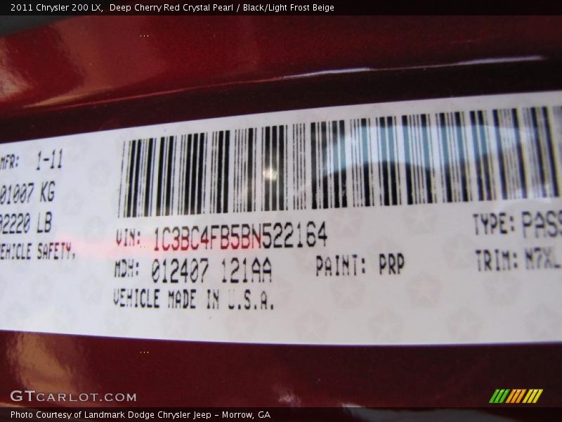 2011 200 LX Deep Cherry Red Crystal Pearl Color Code PRP