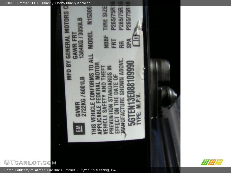 Black / Ebony Black/Morocco 2008 Hummer H3 X