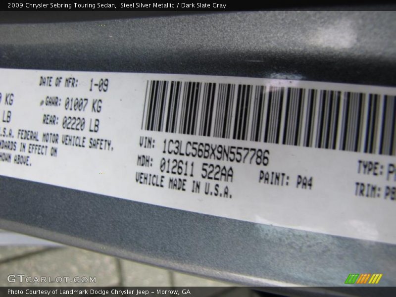 Steel Silver Metallic / Dark Slate Gray 2009 Chrysler Sebring Touring Sedan