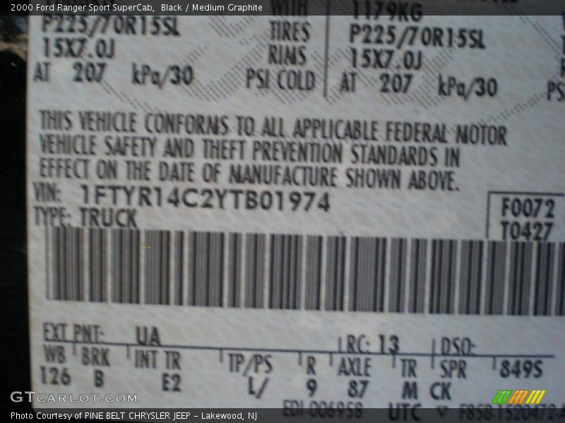 Black / Medium Graphite 2000 Ford Ranger Sport SuperCab