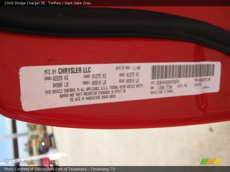 TorRed / Dark Slate Gray 2009 Dodge Charger SE
