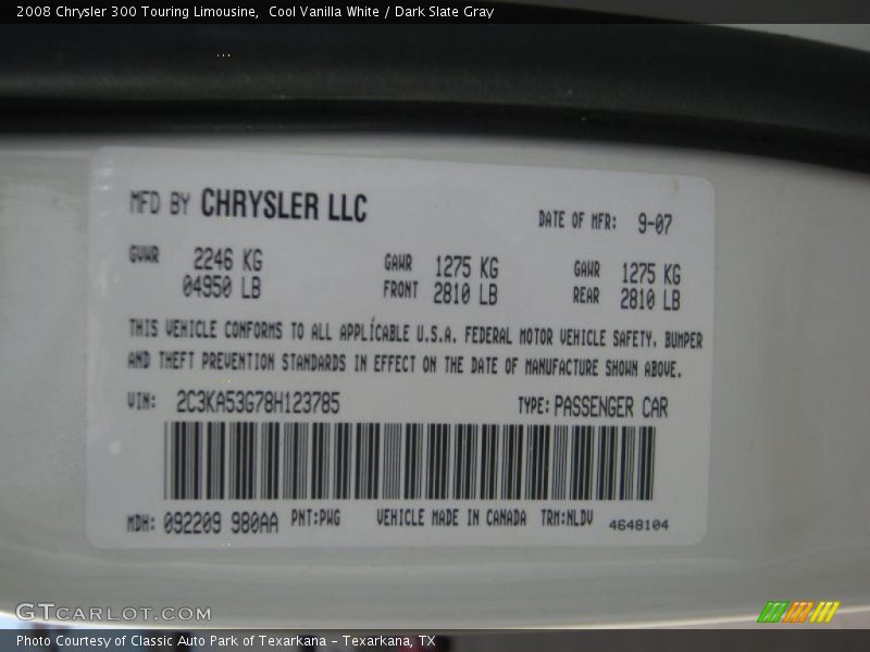 Cool Vanilla White / Dark Slate Gray 2008 Chrysler 300 Touring Limousine