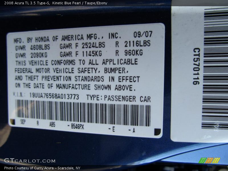 Kinetic Blue Pearl / Taupe/Ebony 2008 Acura TL 3.5 Type-S