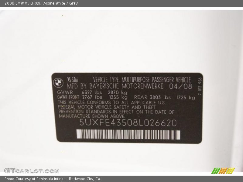 Alpine White / Grey 2008 BMW X5 3.0si